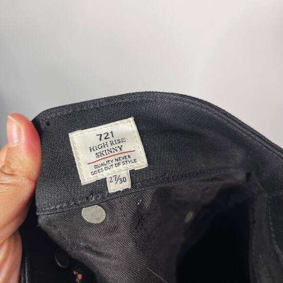 Levis Womens Size 27 x 30 Black 721 High Rise Skinny Jeans Cotton Stretch Denim - Picture 7 of 12